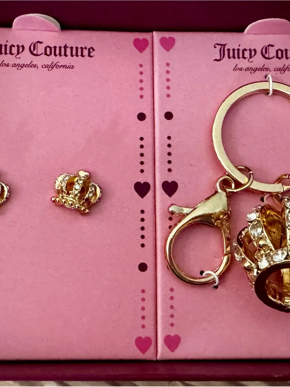 Juicy Couture Gold Crown Stud Earrings with Matching Crown Keyring